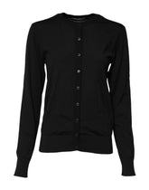Dolce & Gabbana Black Wool Knit Round Neck Cardigan Sweater